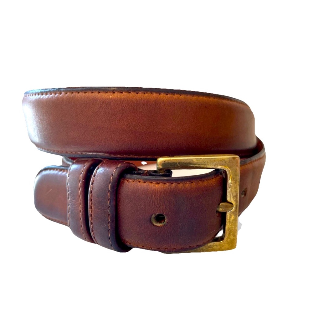 COACH Authentic Glove Leather Belt Mens Sz 34 85 Honey Brown Brass Buckle 7603 - Picture 1 of 13